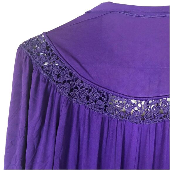 Carters Celamere Purple Robe Lace Trim Long Sleeve Tie Waist Vintage 1960s 70s S - Picture 2 of 13